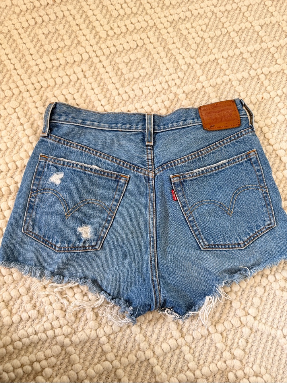 Levi's 501 Distressed Light Blue Denim Cutoff Shorts